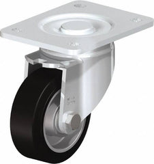 Blickle - 4" Diam x 1-9/16" Wide x 5-33/64" OAH Top Plate Mount Swivel Caster - Solid Rubber, 440 Lb Capacity, Ball Bearing, 5-1/2 x 4-3/8" Plate - Americas Industrial Supply