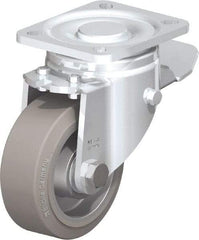 Blickle - 4" Diam x 1-9/16" Wide x 5-33/64" OAH Top Plate Mount Swivel Caster with Brake - Solid Rubber, 440 Lb Capacity, Ball Bearing, 3-15/16 x 3-3/8" Plate - Americas Industrial Supply