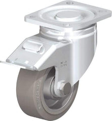 Blickle - 4" Diam x 1-9/16" Wide x 5-33/64" OAH Top Plate Mount Swivel Caster with Brake - Solid Rubber, 440 Lb Capacity, Ball Bearing, 3-15/16 x 3-3/8" Plate - Americas Industrial Supply