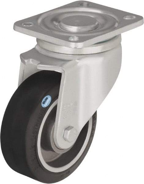 Blickle - 5" Diam x 1-9/16" Wide x 6-1/2" OAH Top Plate Mount Swivel Caster - Solid Rubber, 550 Lb Capacity, Ball Bearing, 3-15/16 x 3-3/8" Plate - Americas Industrial Supply