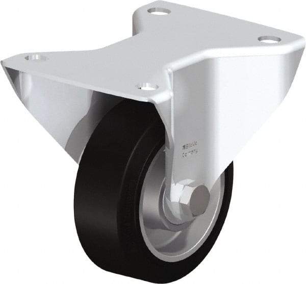Blickle - 4" Diam x 1-9/16" Wide x 5-7/64" OAH Top Plate Mount Rigid Caster - Solid Rubber, 440 Lb Capacity, Ball Bearing, 5-1/2 x 4-3/8" Plate - Americas Industrial Supply