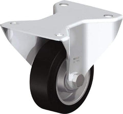 Blickle - 4" Diam x 1-9/16" Wide x 5-7/64" OAH Top Plate Mount Rigid Caster - Solid Rubber, 440 Lb Capacity, Ball Bearing, 5-1/2 x 4-3/8" Plate - Americas Industrial Supply