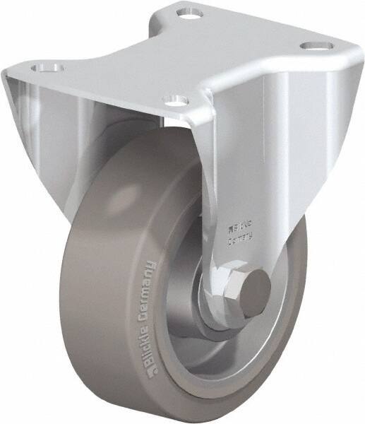 Blickle - 4" Diam x 1-9/16" Wide x 5-7/64" OAH Top Plate Mount Rigid Caster - Solid Rubber, 440 Lb Capacity, Ball Bearing, 3-15/16 x 3-3/8" Plate - Americas Industrial Supply