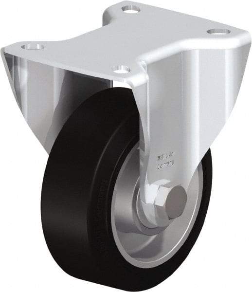 Blickle - 4" Diam x 1-9/16" Wide x 5-7/64" OAH Top Plate Mount Rigid Caster - Solid Rubber, 440 Lb Capacity, Ball Bearing, 3-15/16 x 3-3/8" Plate - Americas Industrial Supply