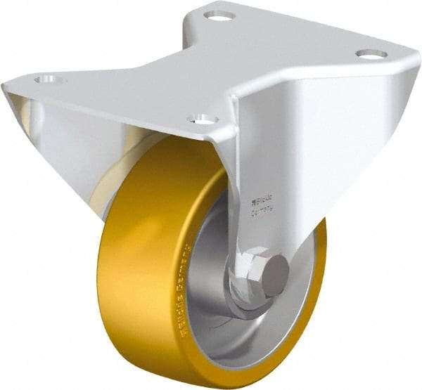 Blickle - 4" Diam x 1-9/16" Wide x 5-7/64" OAH Top Plate Mount Rigid Caster - Polyurethane-Elastomer Blickle Softhane, 550 Lb Capacity, Ball Bearing, 5-1/2 x 4-3/8" Plate - Americas Industrial Supply
