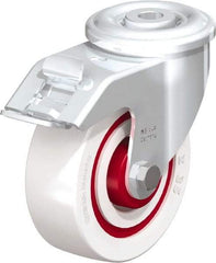 Blickle - 4" Diam x 1-3/8" Wide x 4-59/64" OAH Hollow Kingpin Mount Swivel Caster with Brake - Impact-Resistant Nylon, 330 Lb Capacity, Roller Bearing, Hollow Kingpin Stem - Americas Industrial Supply