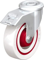 Blickle - 5" Diam x 1-3/8" Wide x 5-29/32" OAH Hollow Kingpin Mount Swivel Caster with Brake - Impact-Resistant Nylon, 330 Lb Capacity, Roller Bearing, Hollow Kingpin Stem - Americas Industrial Supply