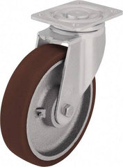 Blickle - 8" Diam x 1-31/32" Wide x 9-21/32" OAH Top Plate Mount Swivel Caster - Polyurethane-Elastomer Blickle Softhane, 1,760 Lb Capacity, Ball Bearing, 5-1/2 x 4-3/8" Plate - Americas Industrial Supply