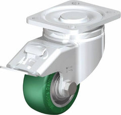 Blickle - 3" Diam x 1-9/16" Wide x 4-23/32" OAH Top Plate Mount Swivel Caster with Brake - Polyurethane-Elastomer Blickle Softhane, 506 Lb Capacity, Ball Bearing, 3-15/16 x 3-3/8" Plate - Americas Industrial Supply