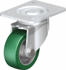 Blickle - 4" Diam x 1-9/16" Wide x 5-33/64" OAH Top Plate Mount Swivel Caster - Polyurethane-Elastomer Blickle Softhane, 660 Lb Capacity, Ball Bearing, 5-1/2 x 4-3/8" Plate - Americas Industrial Supply