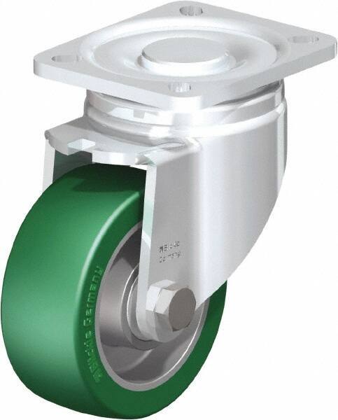 Blickle - 4" Diam x 1-9/16" Wide x 5-33/64" OAH Top Plate Mount Swivel Caster - Polyurethane-Elastomer Blickle Softhane, 660 Lb Capacity, Ball Bearing, 3-15/16 x 3-3/8" Plate - Americas Industrial Supply