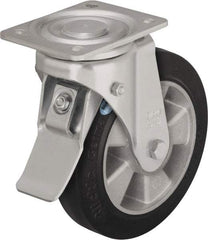 Blickle - 10" Diam x 2" Wide x 11-39/64" OAH Top Plate Mount Swivel Caster with Brake - Solid Rubber, 1,430 Lb Capacity, Ball Bearing, 5-1/2 x 4-3/8" Plate - Americas Industrial Supply