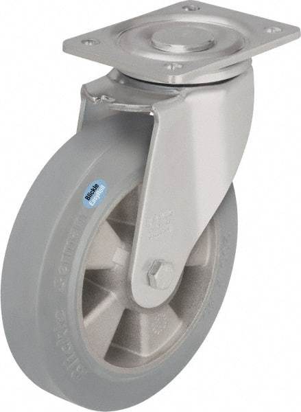 Blickle - 8" Diam x 2" Wide x 9-41/64" OAH Top Plate Mount Swivel Caster - Solid Rubber, 1,210 Lb Capacity, Ball Bearing, 5-1/2 x 4-3/8" Plate - Americas Industrial Supply