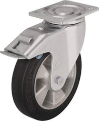 Blickle - 8" Diam x 2" Wide x 9-41/64" OAH Top Plate Mount Swivel Caster with Brake - Solid Rubber, 1,210 Lb Capacity, Ball Bearing, 5-1/2 x 4-3/8" Plate - Americas Industrial Supply