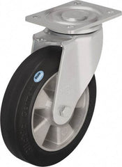 Blickle - 8" Diam x 2" Wide x 9-41/64" OAH Top Plate Mount Swivel Caster - Solid Rubber, 1,100 Lb Capacity, Ball Bearing, 5-1/2 x 4-3/8" Plate - Americas Industrial Supply