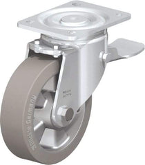 Blickle - 6-1/2" Diam x 2" Wide x 7-61/64" OAH Top Plate Mount Swivel Caster with Brake - Solid Rubber, 880 Lb Capacity, Ball Bearing, 5-1/2 x 4-3/8" Plate - Americas Industrial Supply