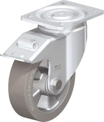 Blickle - 6-1/2" Diam x 2" Wide x 7-61/64" OAH Top Plate Mount Swivel Caster with Brake - Solid Rubber, 880 Lb Capacity, Ball Bearing, 5-1/2 x 4-3/8" Plate - Americas Industrial Supply