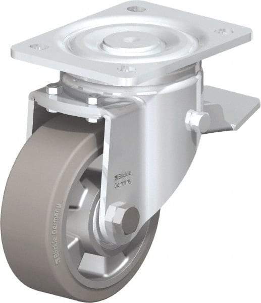 Blickle - 5" Diam x 2" Wide x 6-11/16" OAH Top Plate Mount Swivel Caster with Brake - Solid Rubber, 594 Lb Capacity, Ball Bearing, 5-1/2 x 4-3/8" Plate - Americas Industrial Supply