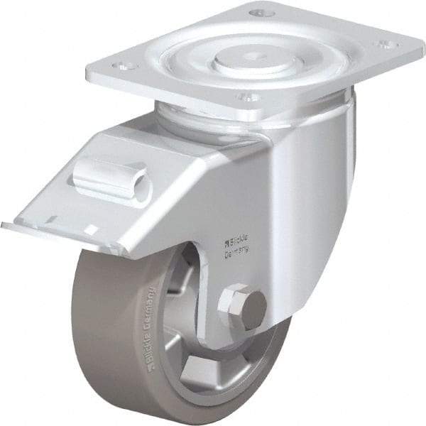 Blickle - 5" Diam x 2" Wide x 6-11/16" OAH Top Plate Mount Swivel Caster with Brake - Solid Rubber, 594 Lb Capacity, Ball Bearing, 5-1/2 x 4-3/8" Plate - Americas Industrial Supply