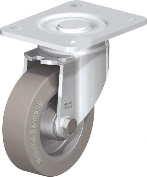 Blickle - 5" Diam x 1-9/16" Wide x 6-1/2" OAH Top Plate Mount Swivel Caster - Solid Rubber, 550 Lb Capacity, Ball Bearing, 5-1/2 x 4-3/8" Plate - Americas Industrial Supply