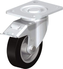 Blickle - 5" Diam x 1-9/16" Wide x 6-1/2" OAH Top Plate Mount Swivel Caster with Brake - Solid Rubber, 550 Lb Capacity, Ball Bearing, 5-1/2 x 4-3/8" Plate - Americas Industrial Supply
