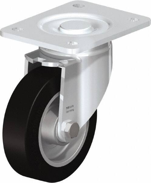 Blickle - 5" Diam x 1-9/16" Wide x 6-1/2" OAH Top Plate Mount Swivel Caster - Solid Rubber, 550 Lb Capacity, Ball Bearing, 5-1/2 x 4-3/8" Plate - Americas Industrial Supply