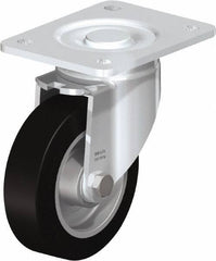Blickle - 5" Diam x 1-9/16" Wide x 6-1/2" OAH Top Plate Mount Swivel Caster - Solid Rubber, 550 Lb Capacity, Ball Bearing, 5-1/2 x 4-3/8" Plate - Americas Industrial Supply