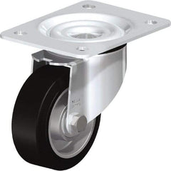 Blickle - 4" Diam x 1-37/64" Wide x 5-7/64" OAH Top Plate Mount Swivel Caster - Solid Rubber, 440 Lb Capacity, Ball Bearing, 5-1/2 x 4-3/8" Plate - Americas Industrial Supply
