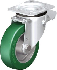 Blickle - 5" Diam x 1-37/64" Wide x 6-7/64" OAH Top Plate Mount Swivel Caster with Brake - Polyurethane-Elastomer Blickle Softhane, 770 Lb Capacity, Ball Bearing, 3-15/16 x 3-3/8" Plate - Americas Industrial Supply