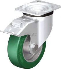 Blickle - 5" Diam x 1-37/64" Wide x 6-7/64" OAH Top Plate Mount Swivel Caster with Brake - Polyurethane-Elastomer Blickle Softhane, 770 Lb Capacity, Ball Bearing, 3-15/16 x 3-3/8" Plate - Americas Industrial Supply