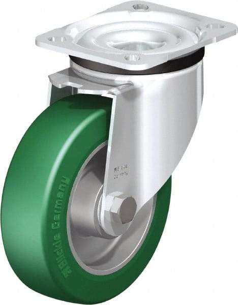 Blickle - 5" Diam x 1-37/64" Wide x 6-7/64" OAH Top Plate Mount Swivel Caster - Polyurethane-Elastomer Blickle Softhane, 770 Lb Capacity, Ball Bearing, 3-15/16 x 3-3/8" Plate - Americas Industrial Supply