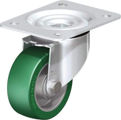 Blickle - 4" Diam x 1-37/64" Wide x 5-7/64" OAH Top Plate Mount Swivel Caster - Polyurethane-Elastomer Blickle Softhane, 660 Lb Capacity, Ball Bearing, 5-1/2 x 4-3/8" Plate - Americas Industrial Supply
