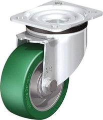 Blickle - 4" Diam x 1-37/64" Wide x 5-7/64" OAH Top Plate Mount Swivel Caster - Polyurethane-Elastomer Blickle Softhane, 660 Lb Capacity, Ball Bearing, 3-15/16 x 3-3/8" Plate - Americas Industrial Supply
