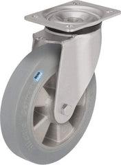 Blickle - 8" Diam x 1-31/32" Wide x 9-41/64" OAH Top Plate Mount Swivel Caster - Solid Rubber, 1,100 Lb Capacity, Ball Bearing, 5-1/2 x 4-3/8" Plate - Americas Industrial Supply