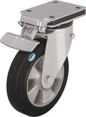 Blickle - 8" Diam x 1-31/32" Wide x 10-5/16" OAH Top Plate Mount Swivel Caster with Brake - Solid Rubber, 1,100 Lb Capacity, Ball Bearing, 5-1/2 x 4-3/8" Plate - Americas Industrial Supply