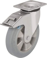 Blickle - 8" Diam x 1-31/32" Wide x 9-21/32" OAH Top Plate Mount Swivel Caster with Brake - Solid Rubber, 1,100 Lb Capacity, Ball Bearing, 5-1/2 x 4-3/8" Plate - Americas Industrial Supply