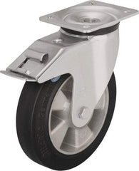 Blickle - 5" Diam x 1-31/32" Wide x 6-11/16" OAH Top Plate Mount Swivel Caster with Brake - Solid Rubber, 594 Lb Capacity, Ball Bearing, 5-1/2 x 4-3/8" Plate - Americas Industrial Supply