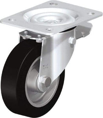 Blickle - 5" Diam x 1-37/64" Wide x 6-7/64" OAH Top Plate Mount Swivel Caster with Brake - Solid Rubber, 550 Lb Capacity, Ball Bearing, 5-1/2 x 4-3/8" Plate - Americas Industrial Supply