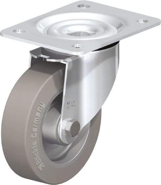 Blickle - 5" Diam x 1-37/64" Wide x 6-7/64" OAH Top Plate Mount Swivel Caster - Solid Rubber, 550 Lb Capacity, Ball Bearing, 5-1/2 x 4-3/8" Plate - Americas Industrial Supply