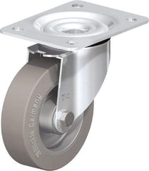 Blickle - 5" Diam x 1-37/64" Wide x 6-7/64" OAH Top Plate Mount Swivel Caster - Solid Rubber, 550 Lb Capacity, Ball Bearing, 5-1/2 x 4-3/8" Plate - Americas Industrial Supply