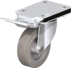 Blickle - 5" Diam x 1-37/64" Wide x 7-49/64" OAH Top Plate Mount Swivel Caster with Brake - Solid Rubber, 550 Lb Capacity, Ball Bearing, 5-1/2 x 4-3/8" Plate - Americas Industrial Supply