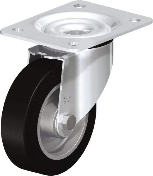 Blickle - 5" Diam x 1-37/64" Wide x 6-7/64" OAH Top Plate Mount Swivel Caster - Solid Rubber, 550 Lb Capacity, Ball Bearing, 5-1/2 x 4-3/8" Plate - Americas Industrial Supply