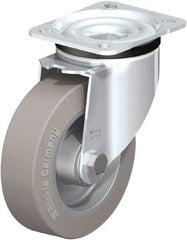 Blickle - 5" Diam x 1-37/64" Wide x 6-7/64" OAH Top Plate Mount Swivel Caster - Solid Rubber, 550 Lb Capacity, Ball Bearing, 3-15/16 x 3-3/8" Plate - Americas Industrial Supply