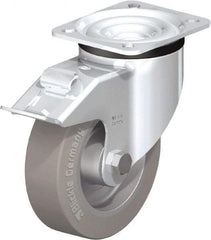Blickle - 5" Diam x 1-37/64" Wide x 6-7/64" OAH Top Plate Mount Swivel Caster with Brake - Solid Rubber, 550 Lb Capacity, Ball Bearing, 3-15/16 x 3-3/8" Plate - Americas Industrial Supply