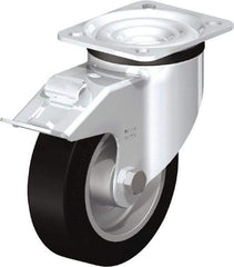 Blickle - 5" Diam x 1-37/64" Wide x 6-7/64" OAH Top Plate Mount Swivel Caster with Brake - Solid Rubber, 550 Lb Capacity, Ball Bearing, 3-15/16 x 3-3/8" Plate - Americas Industrial Supply