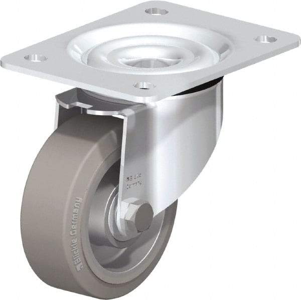 Blickle - 4" Diam x 1-37/64" Wide x 5-7/64" OAH Top Plate Mount Swivel Caster - Solid Rubber, 440 Lb Capacity, Ball Bearing, 5-1/2 x 4-3/8" Plate - Americas Industrial Supply
