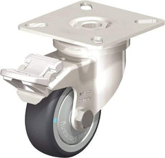 Blickle - 2" Diam x 3/4" Wide x 2-51/64" OAH Top Plate Mount Swivel Caster with Brake - Thermoplastic Rubber Elastomer (TPE), 110 Lb Capacity, Ball Bearing, 2-3/8 x 2-3/8" Plate - Americas Industrial Supply