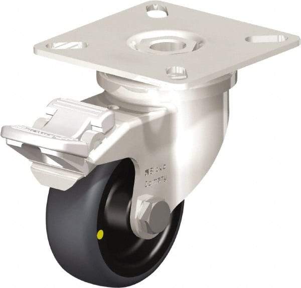 Blickle - 2" Diam x 3/4" Wide x 2-51/64" OAH Top Plate Mount Swivel Caster with Brake - Thermoplastic Rubber Elastomer (TPE), 66 Lb Capacity, Plain Bore Bearing, 2-3/8 x 2-3/8" Plate - Americas Industrial Supply
