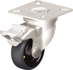 Blickle - 2" Diam x 3/4" Wide x 2-51/64" OAH Top Plate Mount Swivel Caster with Brake - Thermoplastic Rubber Elastomer (TPE), 66 Lb Capacity, Plain Bore Bearing, 2-3/8 x 2-3/8" Plate - Americas Industrial Supply