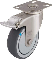 Blickle - 3" Diam x 1-1/4" Wide x 4-3/8" OAH Top Plate Mount Swivel Caster with Brake - Thermoplastic Rubber Elastomer (TPE), 220 Lb Capacity, Ball Bearing, 3-9/16 x 2-5/8" Plate - Americas Industrial Supply